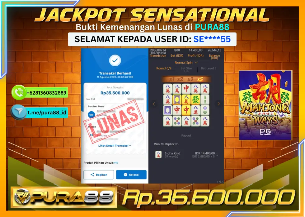 PURA88 JACKPOT MAHJONG WAYS Rp 35.500.000,- LUNAS
